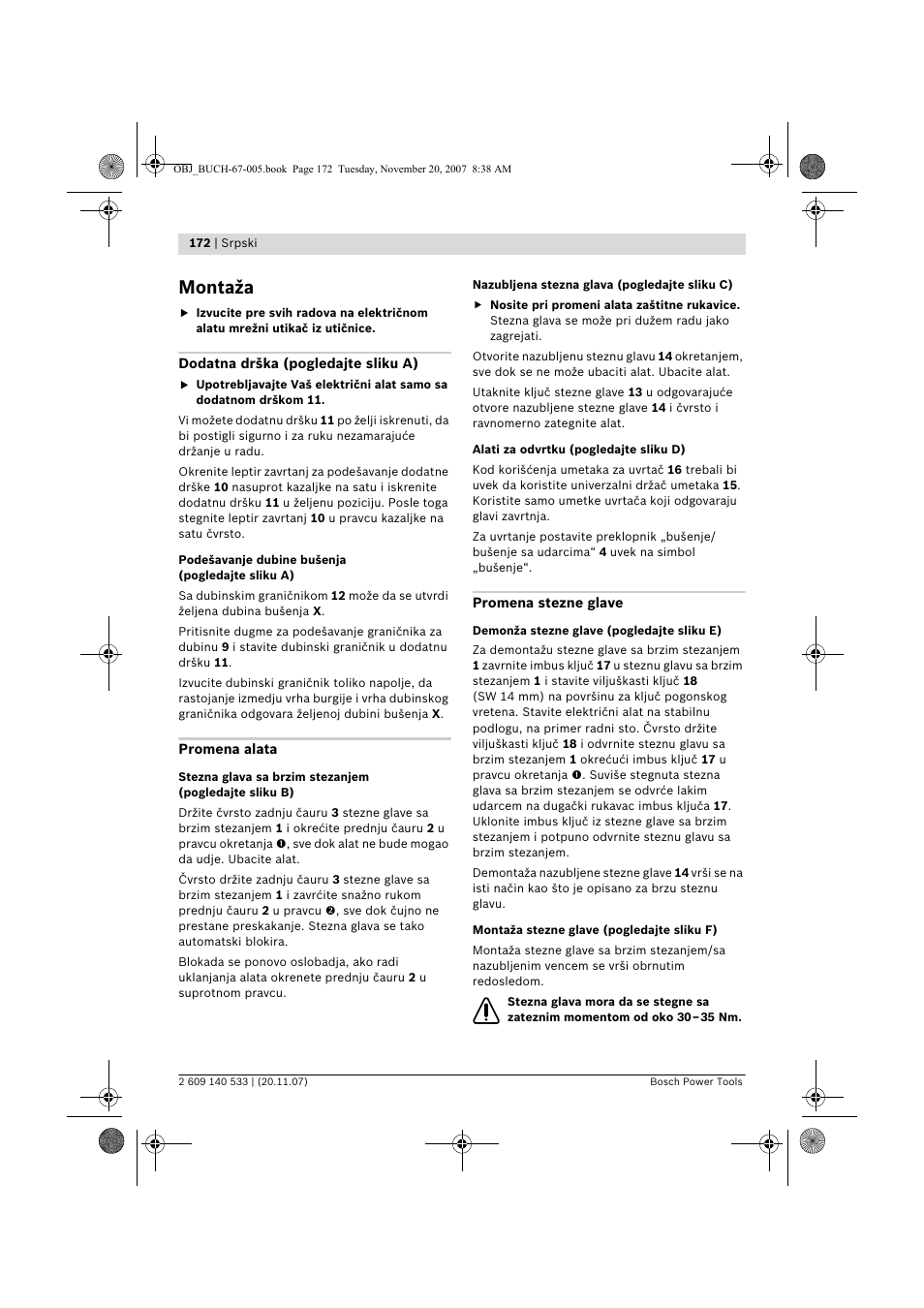 Montaža | Bosch GSB 13 RE Professional User Manual | Page 172 / 210