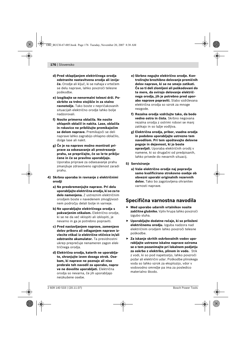 Specifična varnostna navodila | Bosch GSB 13 RE Professional User Manual | Page 176 / 210