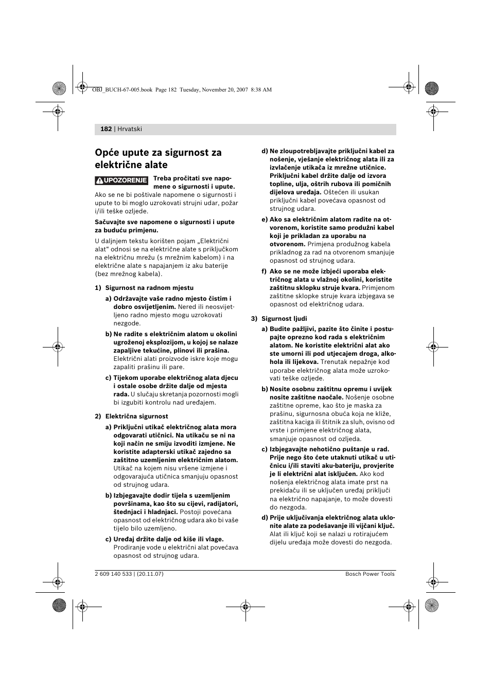 Opće upute za sigurnost za električne alate | Bosch GSB 13 RE Professional User Manual | Page 182 / 210