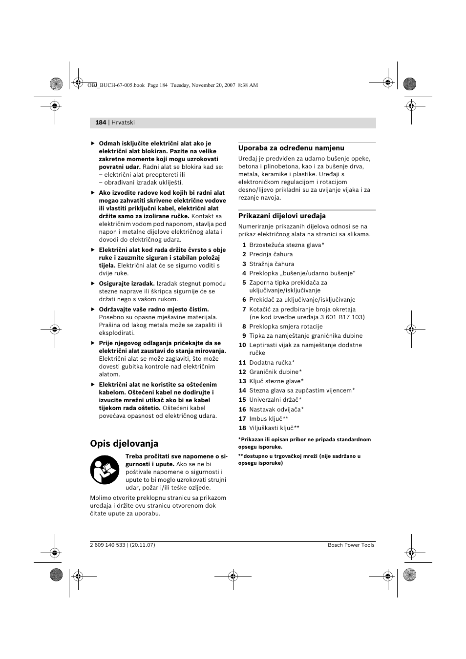 Opis djelovanja | Bosch GSB 13 RE Professional User Manual | Page 184 / 210