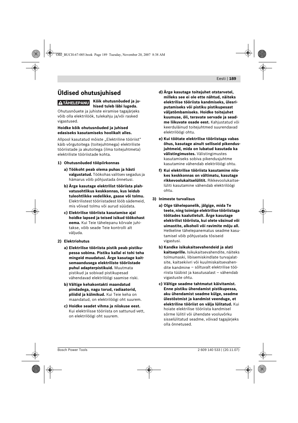 Üldised ohutusjuhised | Bosch GSB 13 RE Professional User Manual | Page 189 / 210