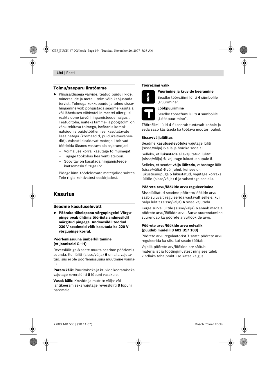 Kasutus | Bosch GSB 13 RE Professional User Manual | Page 194 / 210