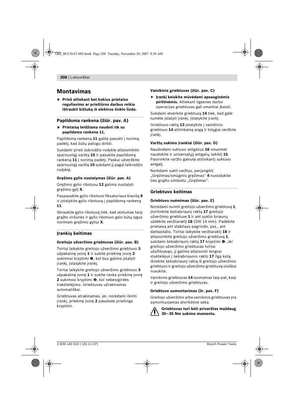 Montavimas | Bosch GSB 13 RE Professional User Manual | Page 208 / 210