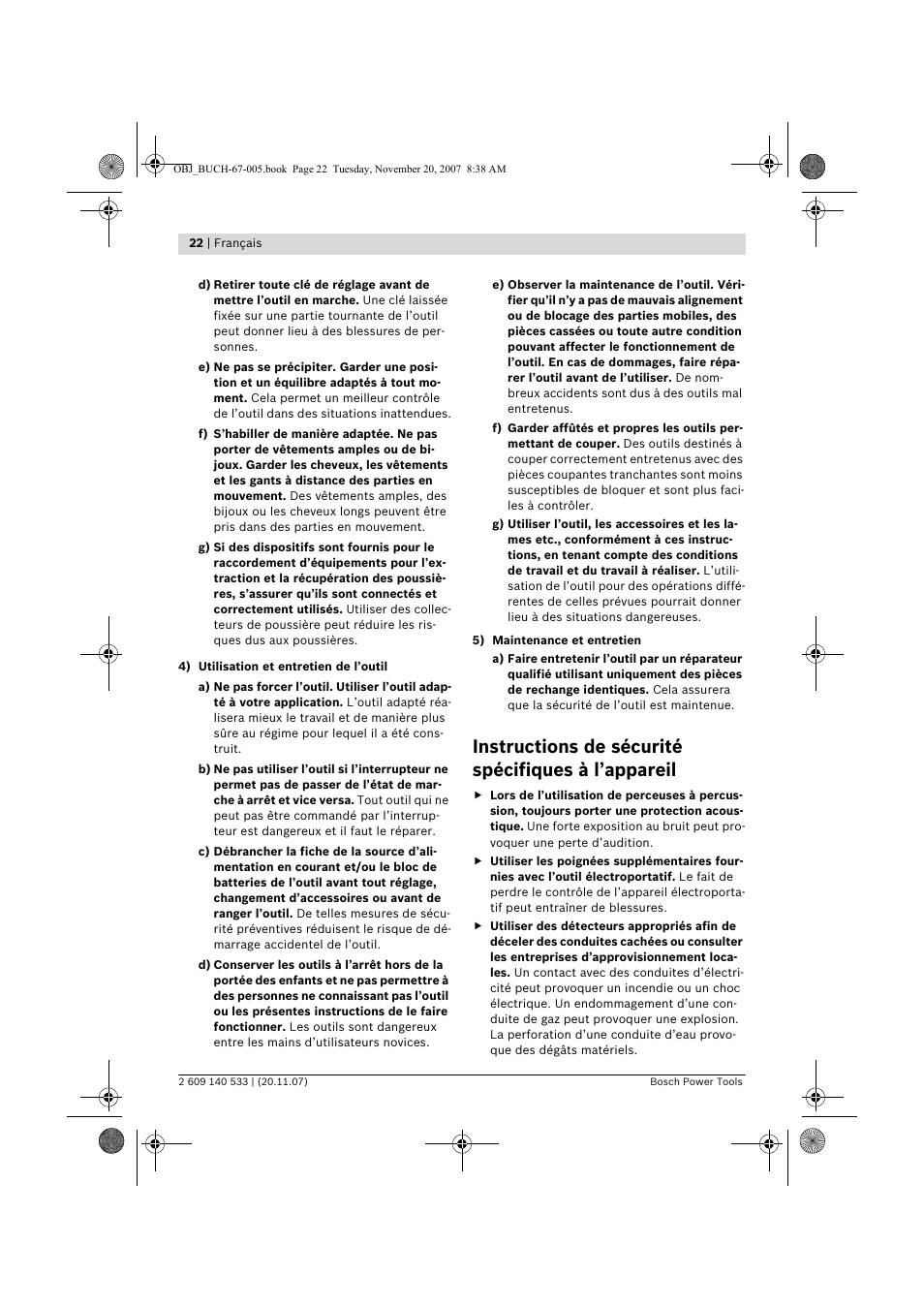 Instructions de sécurité spécifiques à l’appareil | Bosch GSB 13 RE Professional User Manual | Page 22 / 210