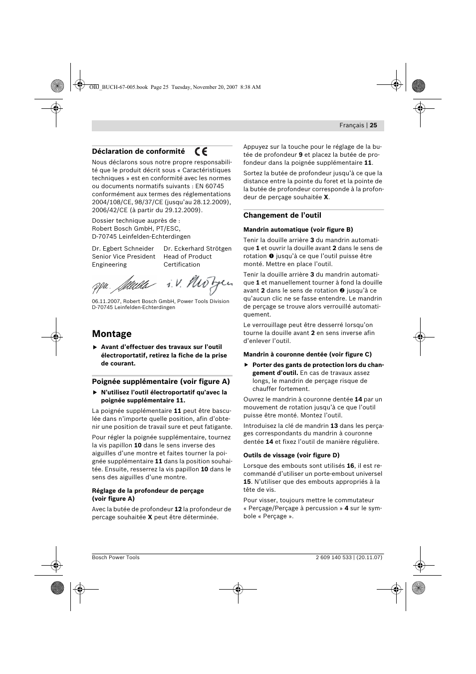 Montage | Bosch GSB 13 RE Professional User Manual | Page 25 / 210