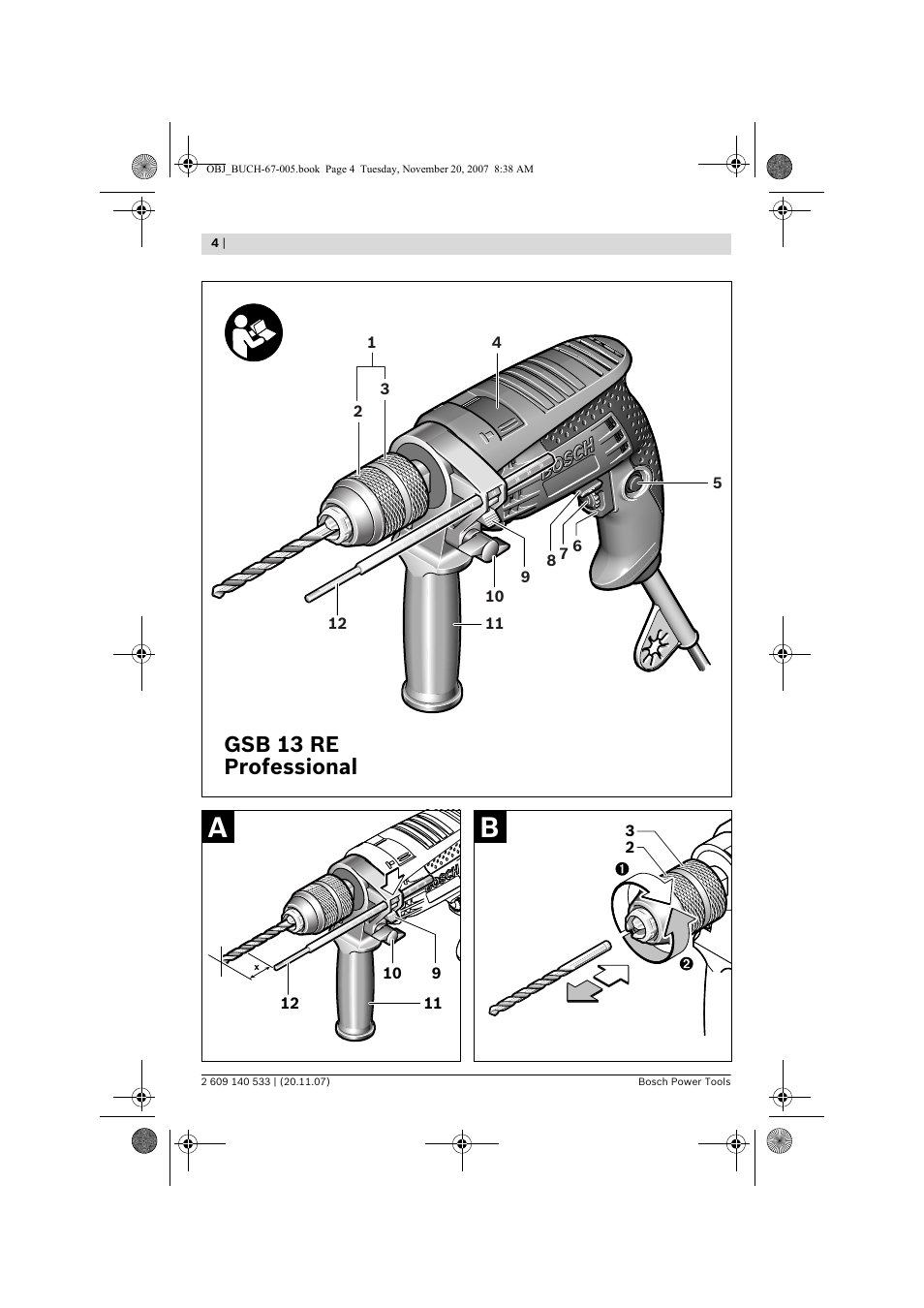 Gsb 13 re professional | Bosch GSB 13 RE Professional User Manual | Page 4 / 210