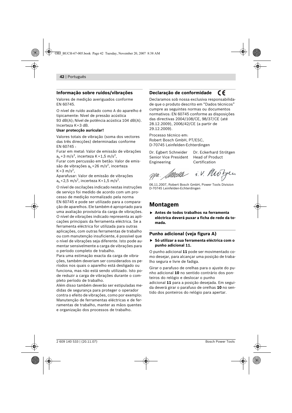 Montagem | Bosch GSB 13 RE Professional User Manual | Page 42 / 210