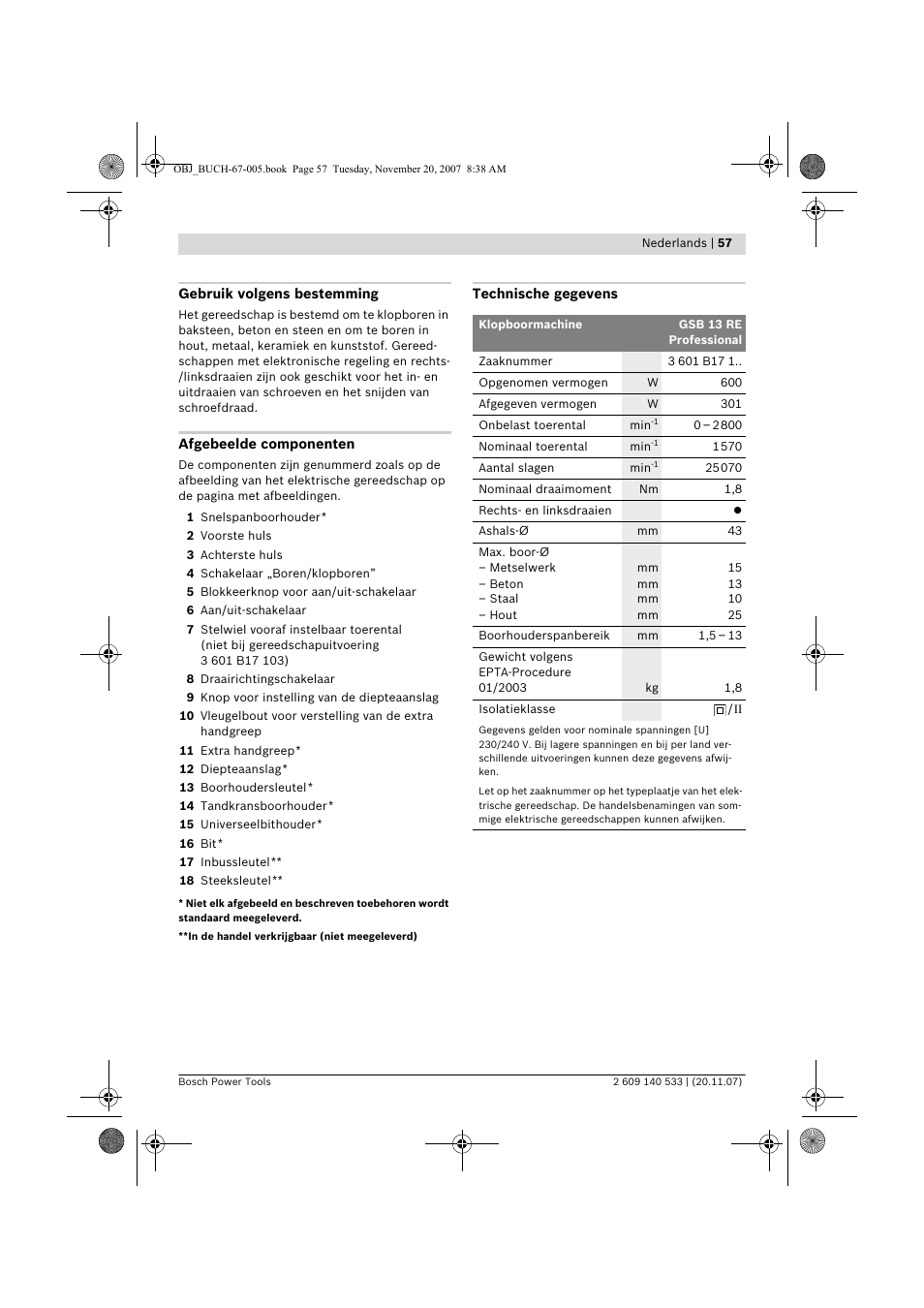 Bosch GSB 13 RE Professional User Manual | Page 57 / 210