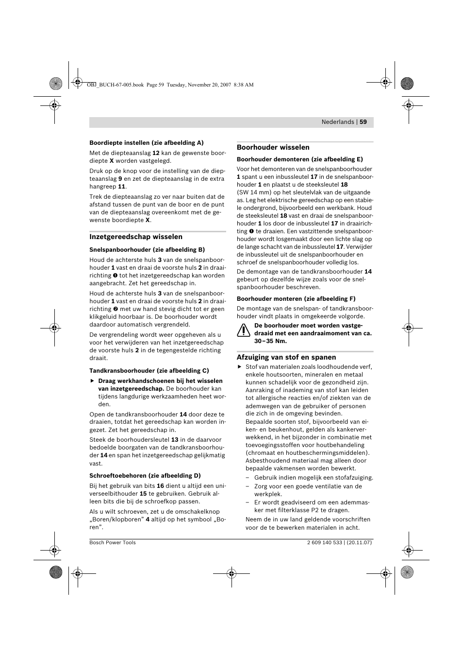 Bosch GSB 13 RE Professional User Manual | Page 59 / 210