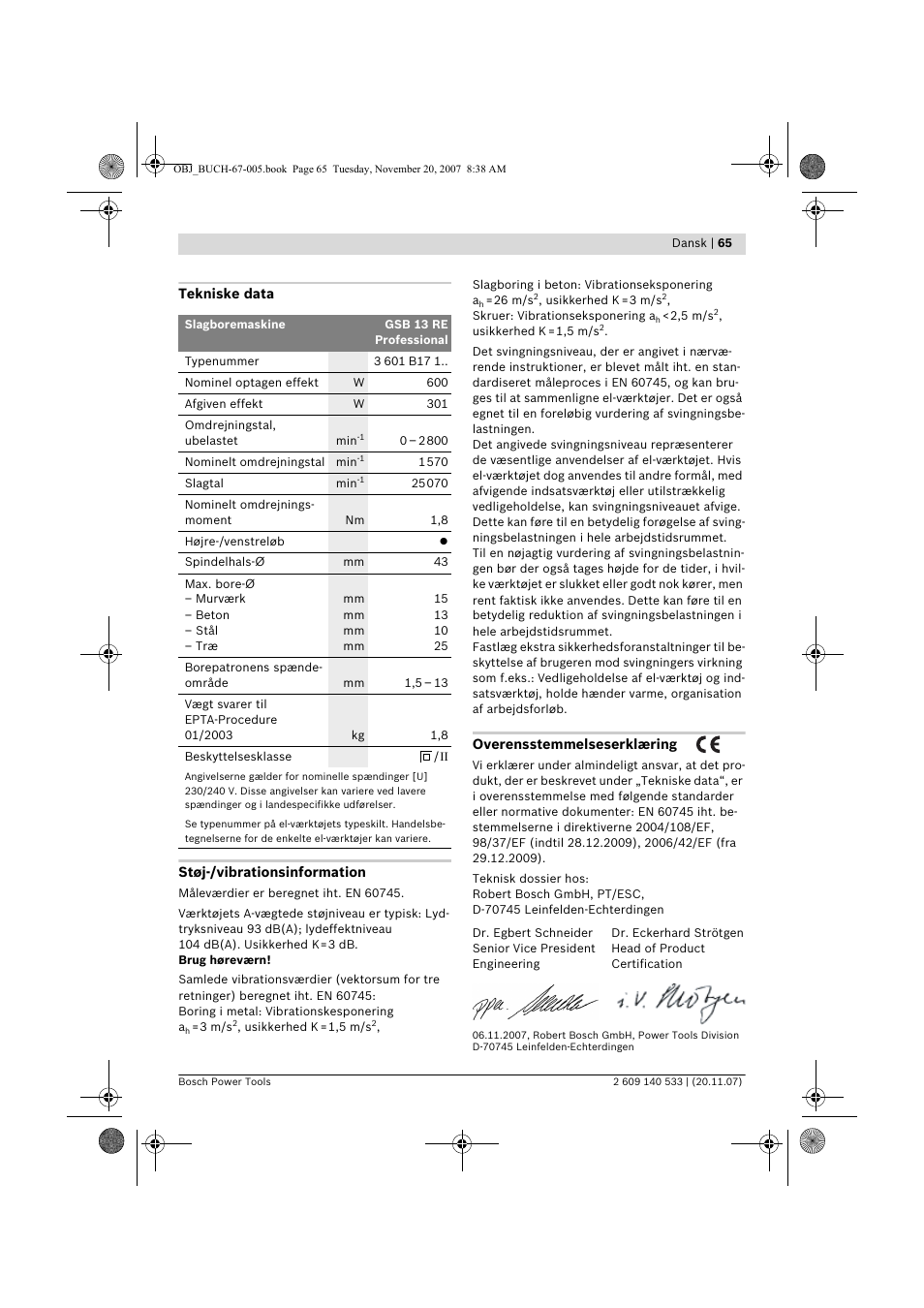 Bosch GSB 13 RE Professional User Manual | Page 65 / 210