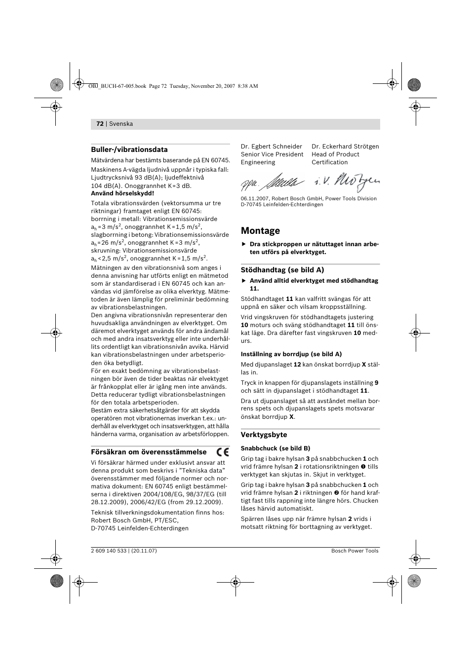 Montage | Bosch GSB 13 RE Professional User Manual | Page 72 / 210