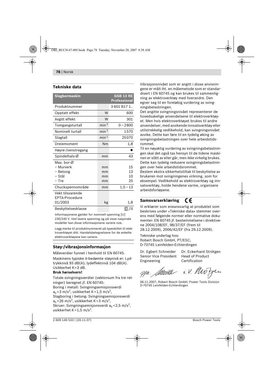 Bosch GSB 13 RE Professional User Manual | Page 78 / 210