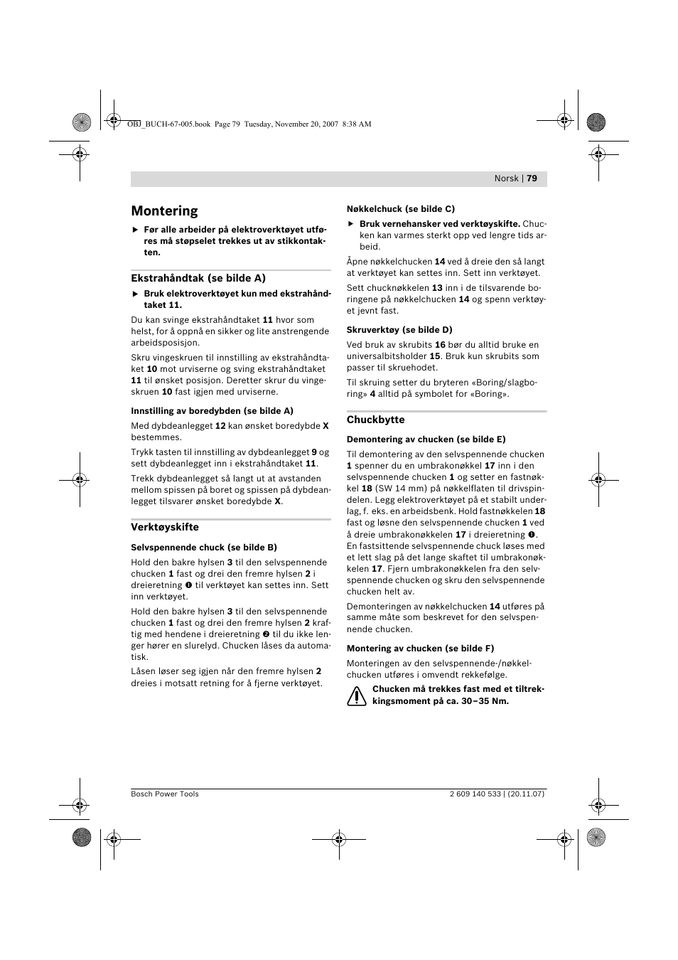 Montering | Bosch GSB 13 RE Professional User Manual | Page 79 / 210