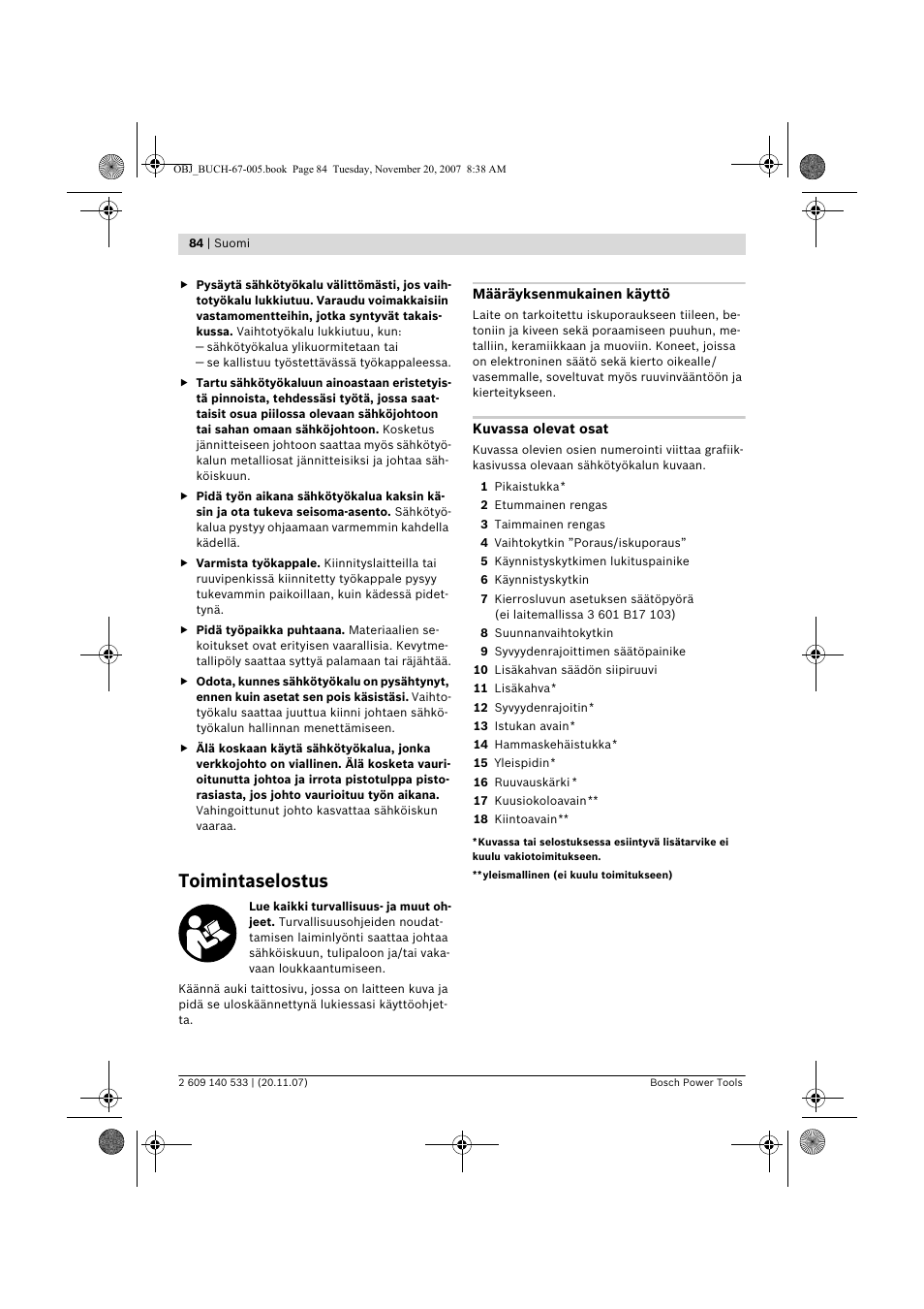 Toimintaselostus | Bosch GSB 13 RE Professional User Manual | Page 84 / 210