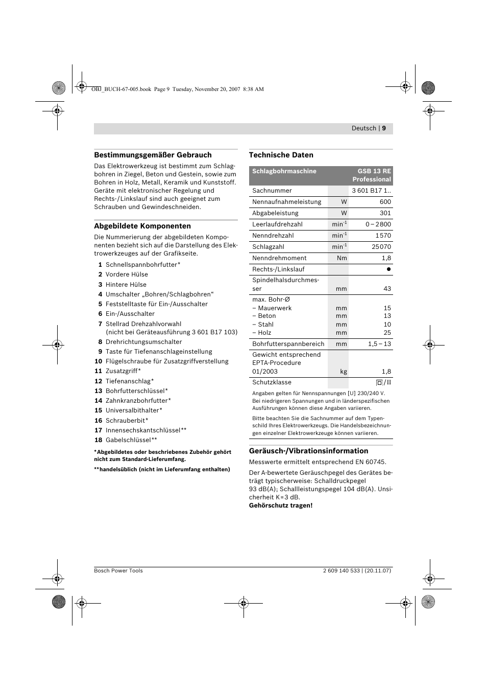 Bosch GSB 13 RE Professional User Manual | Page 9 / 210