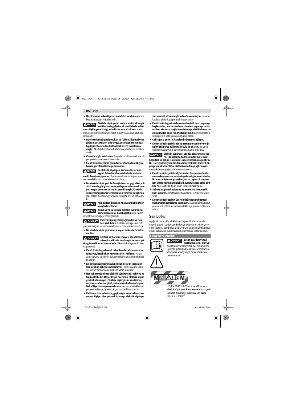 Semboller | Bosch GAS 55 M AFC Professional User Manual | Page 106 / 264