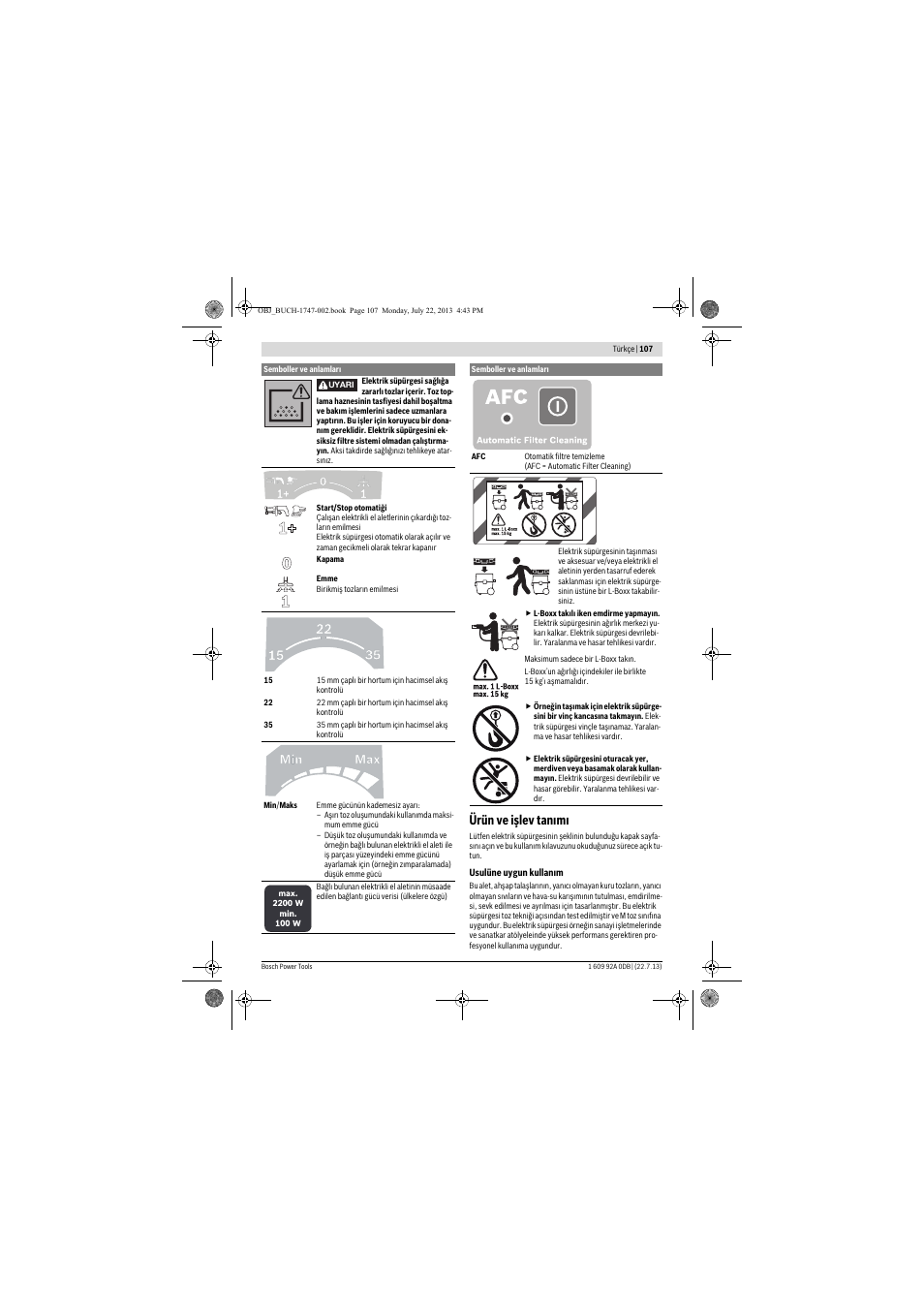 Ürün ve işlev tanımı | Bosch GAS 55 M AFC Professional User Manual | Page 107 / 264