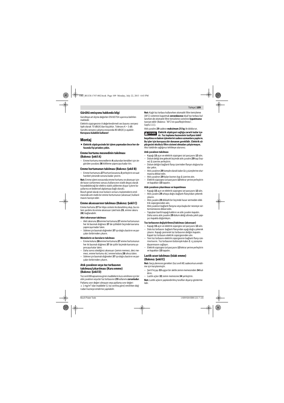 Montaj | Bosch GAS 55 M AFC Professional User Manual | Page 109 / 264