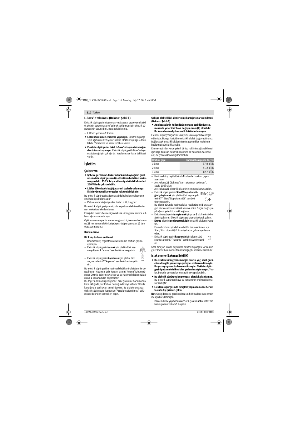 Işletim | Bosch GAS 55 M AFC Professional User Manual | Page 110 / 264