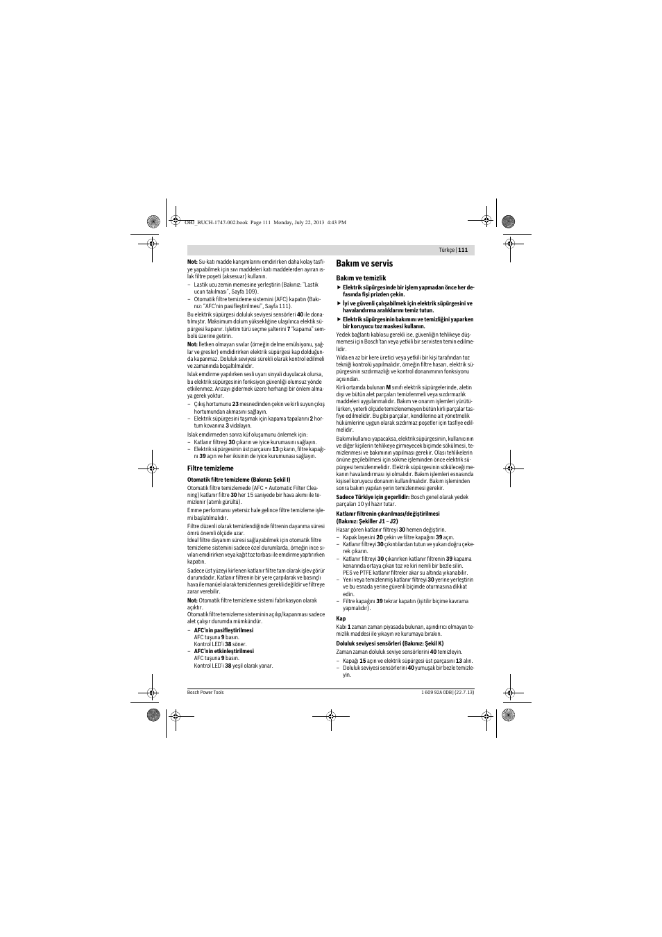 Bakım ve servis | Bosch GAS 55 M AFC Professional User Manual | Page 111 / 264
