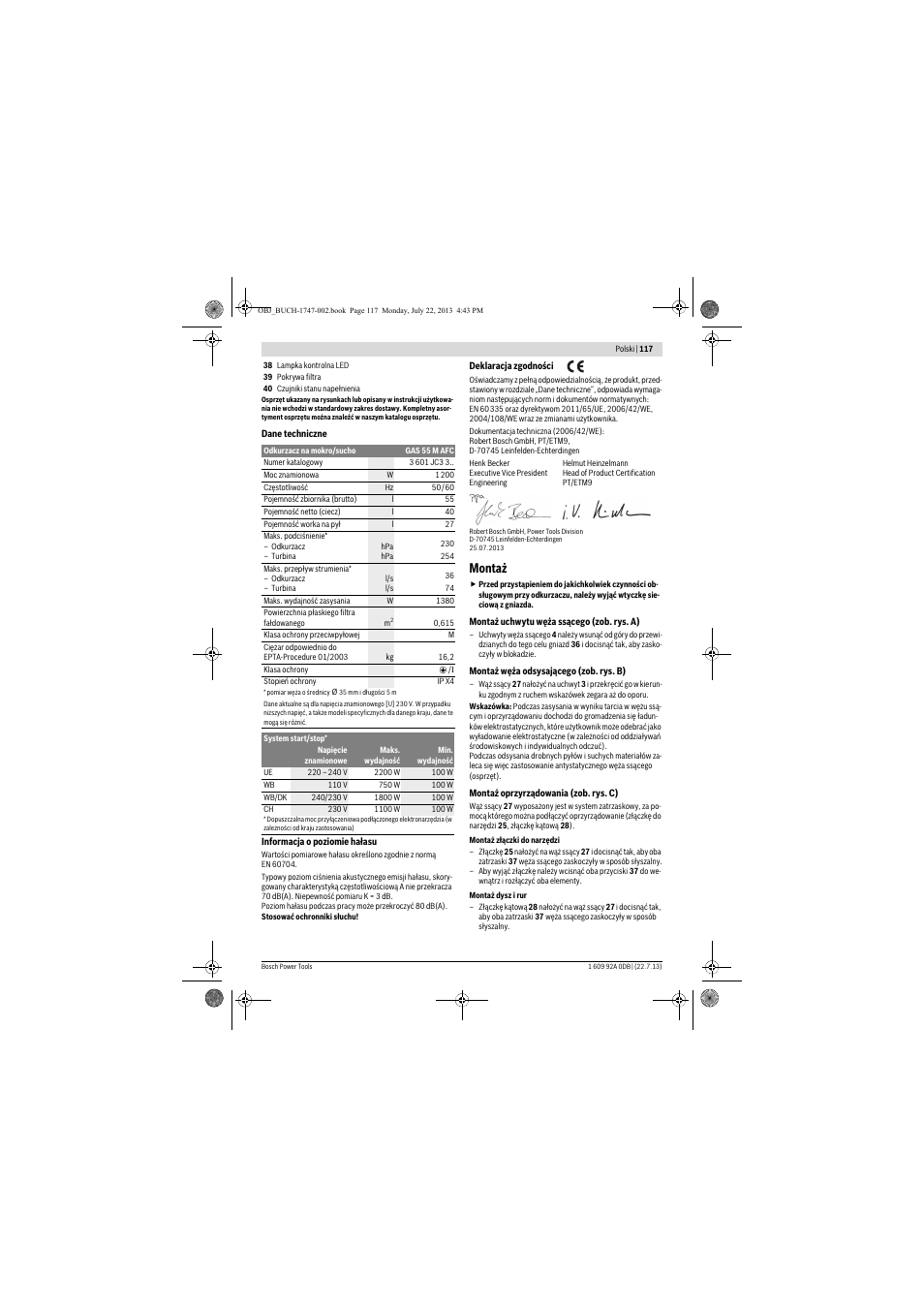 Montaż | Bosch GAS 55 M AFC Professional User Manual | Page 117 / 264