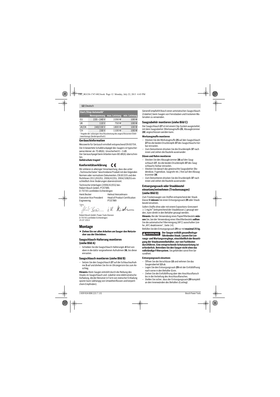 Montage | Bosch GAS 55 M AFC Professional User Manual | Page 12 / 264