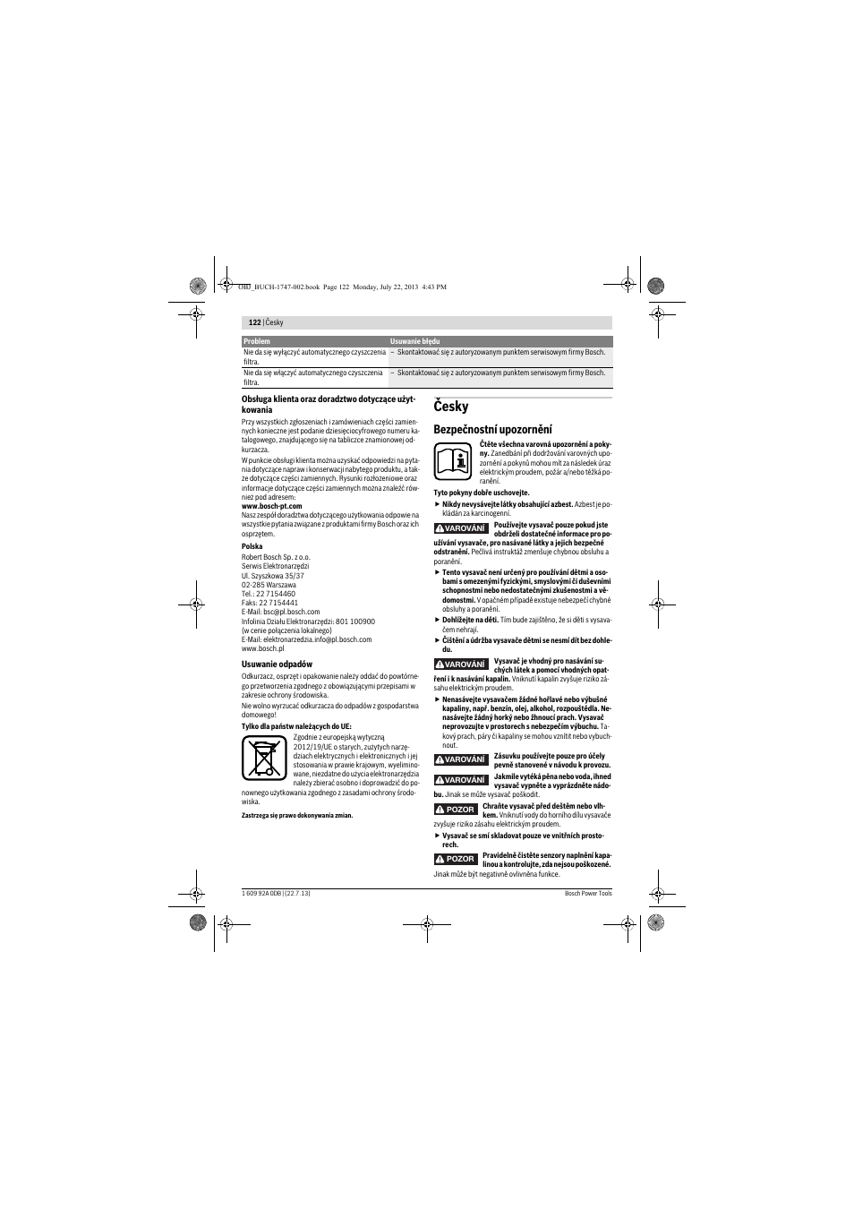 Česky, Bezpečnostní upozornění | Bosch GAS 55 M AFC Professional User Manual | Page 122 / 264