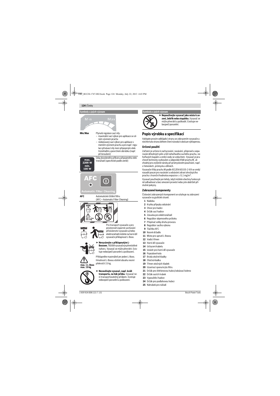 Popis výrobku a specifikací | Bosch GAS 55 M AFC Professional User Manual | Page 124 / 264