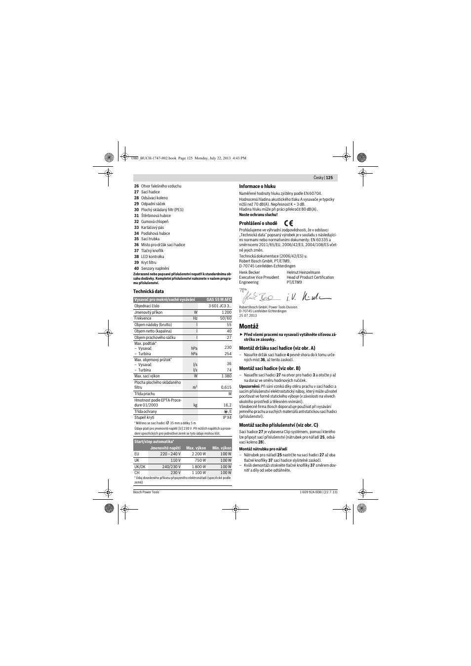 Montáž | Bosch GAS 55 M AFC Professional User Manual | Page 125 / 264