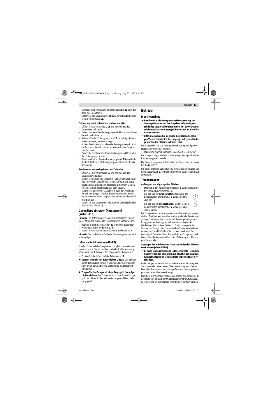 Betrieb | Bosch GAS 55 M AFC Professional User Manual | Page 13 / 264