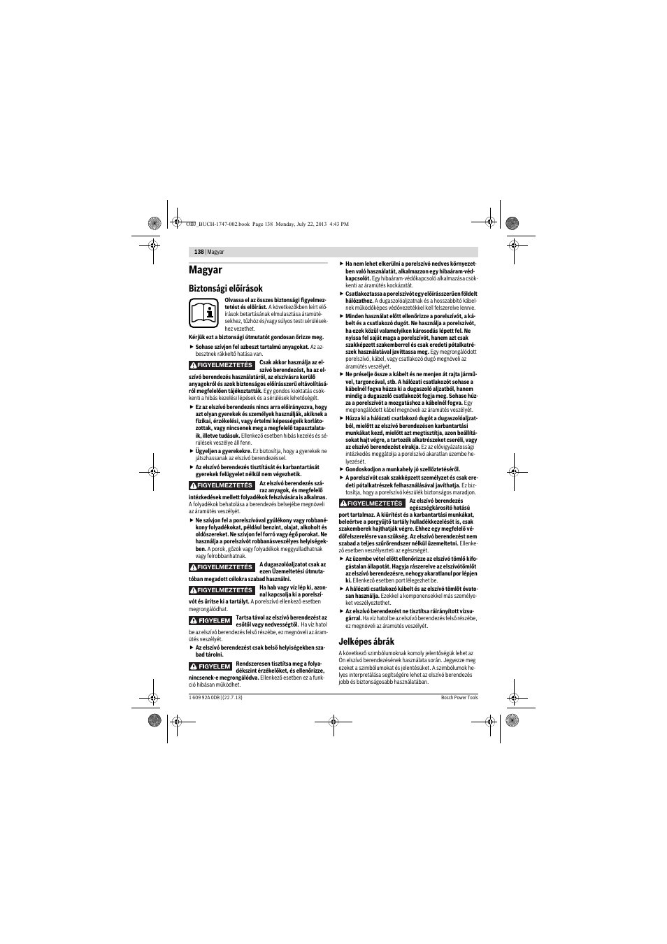 Magyar, Biztonsági előírások, Jelképes ábrák | Bosch GAS 55 M AFC Professional User Manual | Page 138 / 264