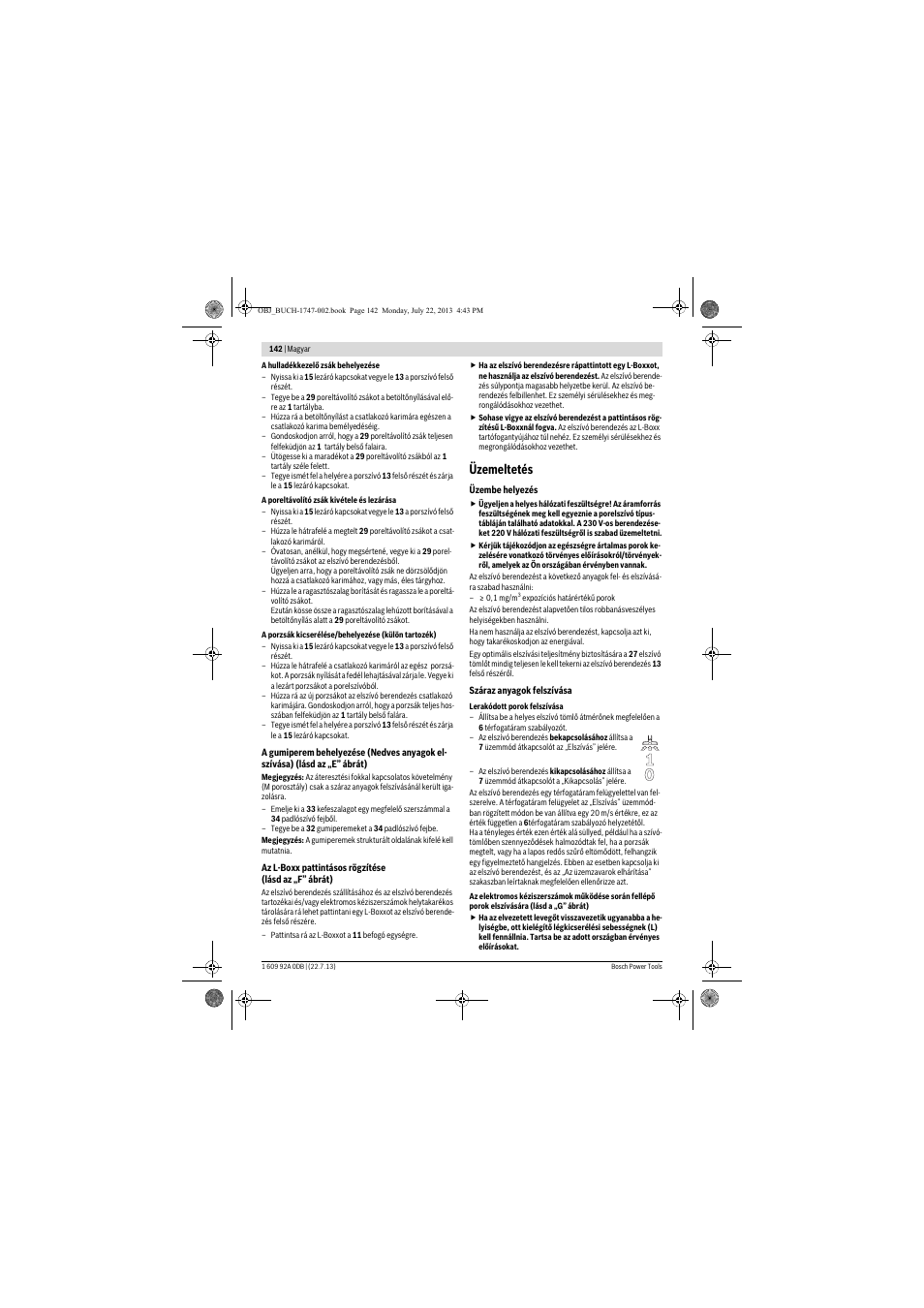 Üzemeltetés | Bosch GAS 55 M AFC Professional User Manual | Page 142 / 264