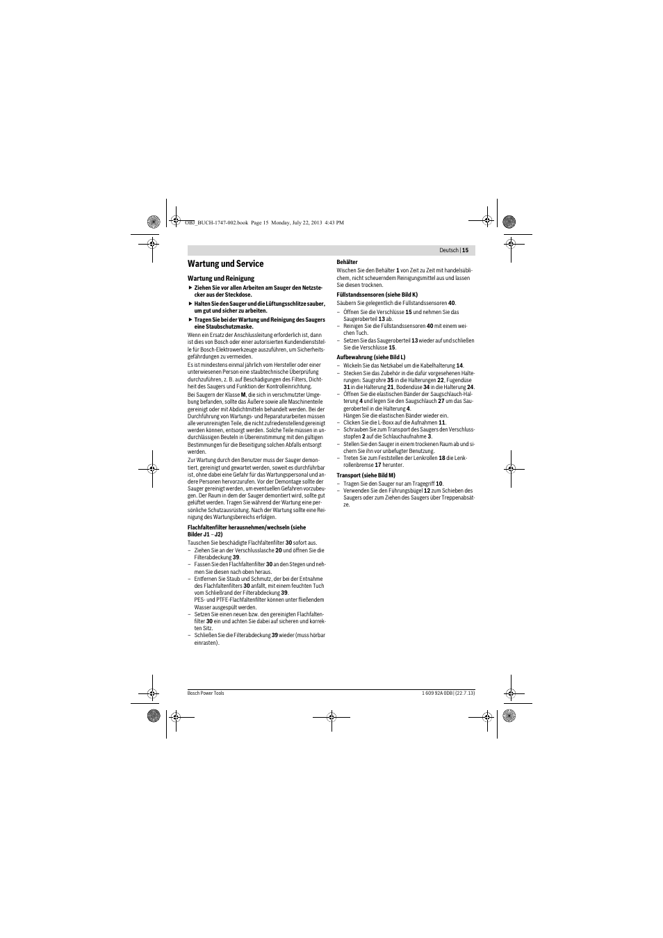 Wartung und service | Bosch GAS 55 M AFC Professional User Manual | Page 15 / 264