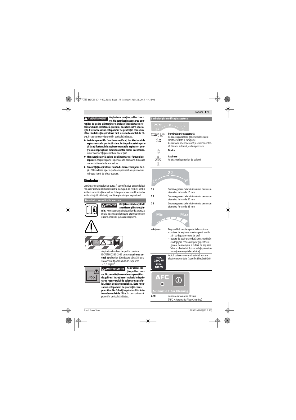 Simboluri | Bosch GAS 55 M AFC Professional User Manual | Page 173 / 264