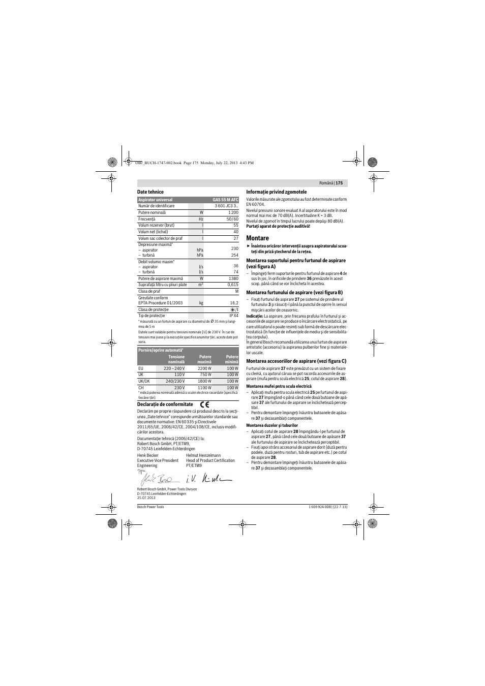 Montare | Bosch GAS 55 M AFC Professional User Manual | Page 175 / 264