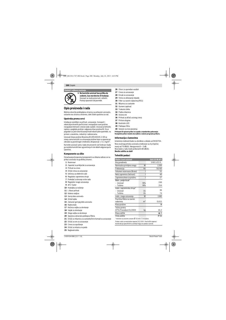 Opis proizvoda i rada | Bosch GAS 55 M AFC Professional User Manual | Page 200 / 264