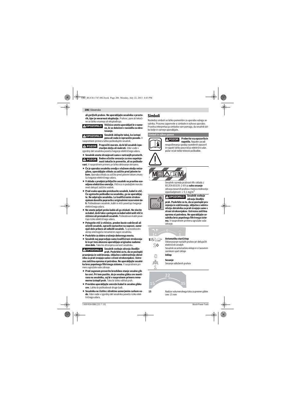 Simboli | Bosch GAS 55 M AFC Professional User Manual | Page 206 / 264