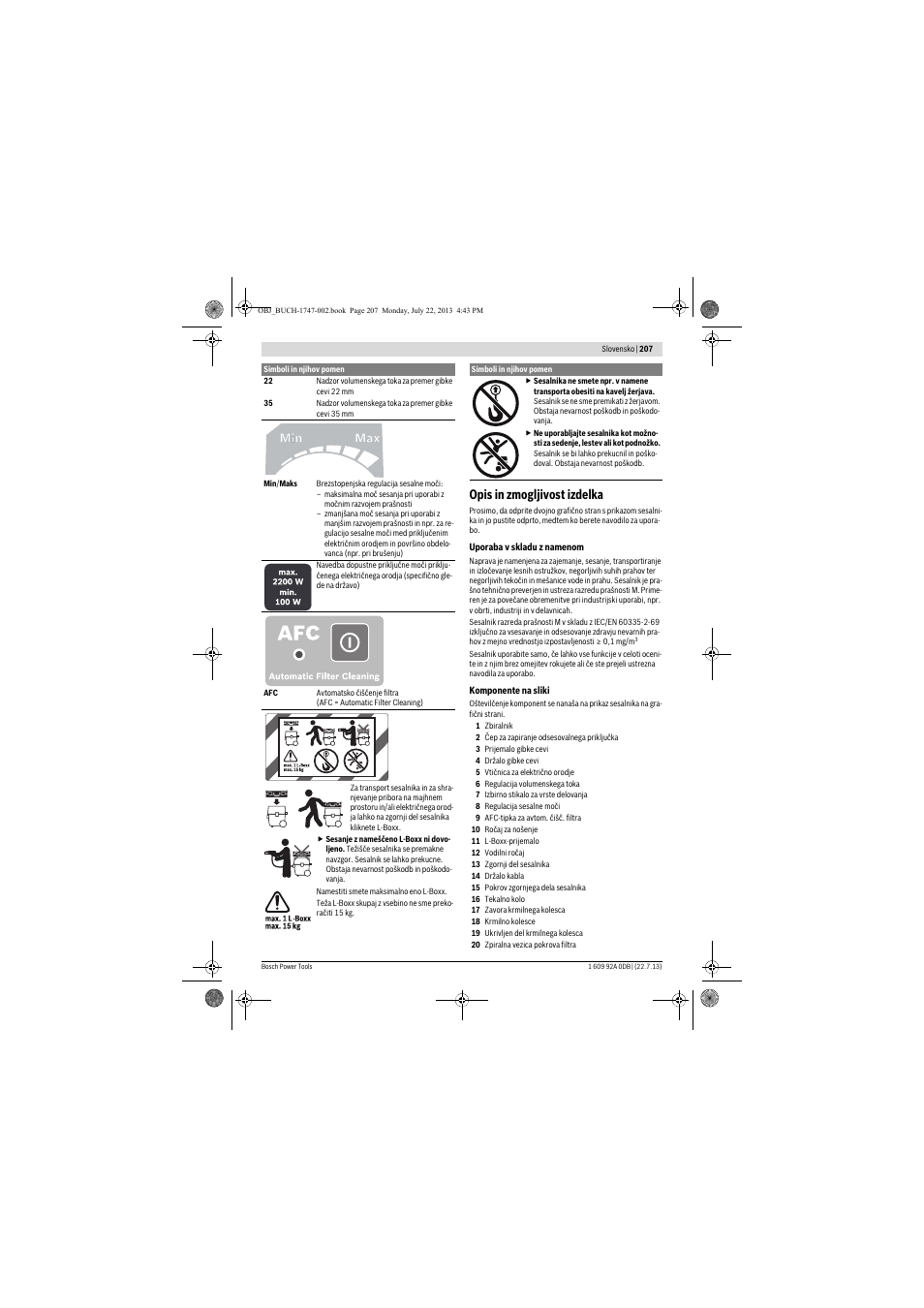 Opis in zmogljivost izdelka | Bosch GAS 55 M AFC Professional User Manual | Page 207 / 264