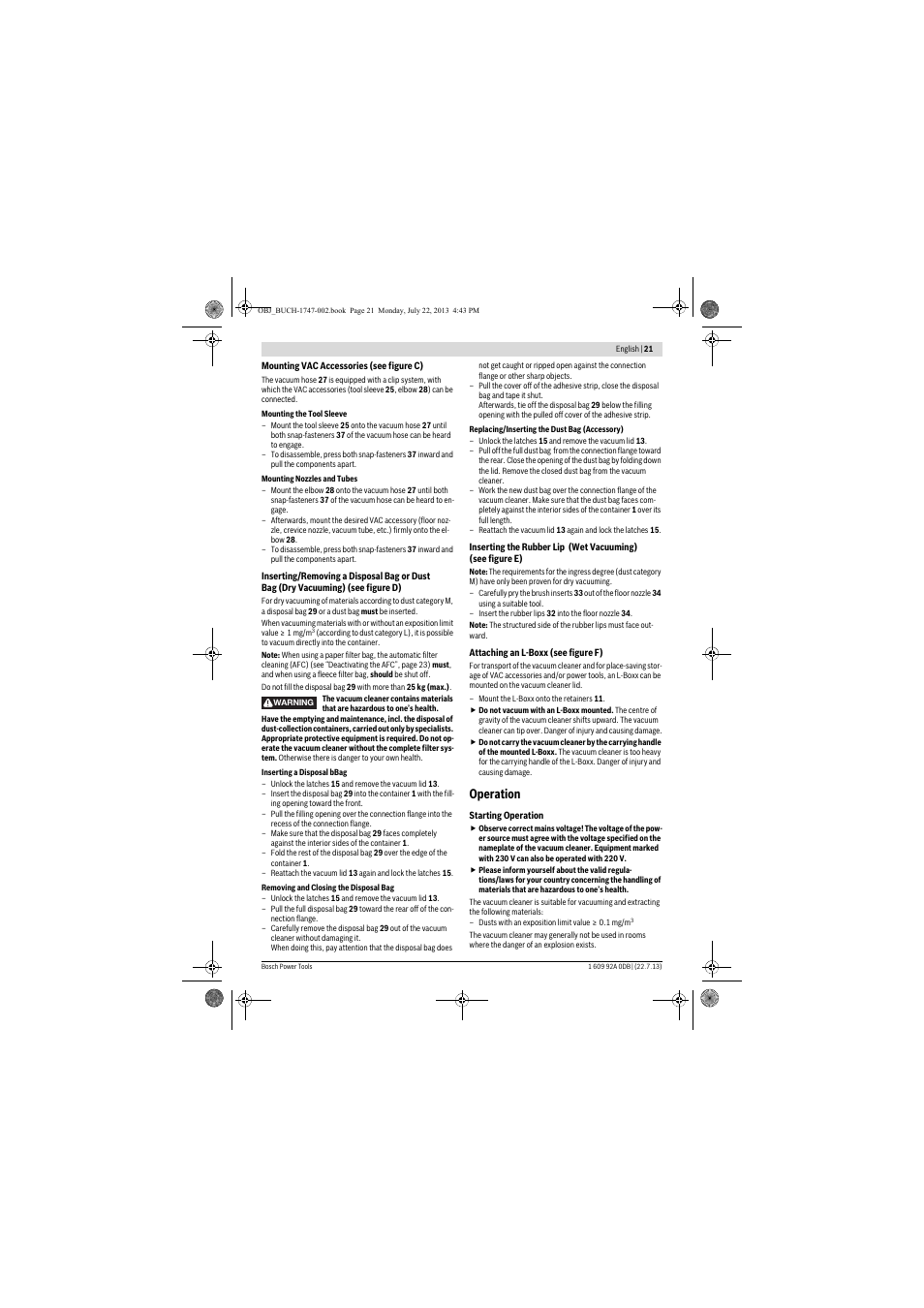 Operation | Bosch GAS 55 M AFC Professional User Manual | Page 21 / 264