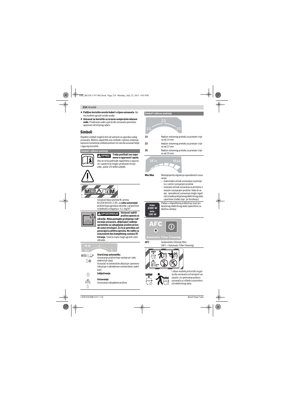 Simboli | Bosch GAS 55 M AFC Professional User Manual | Page 214 / 264