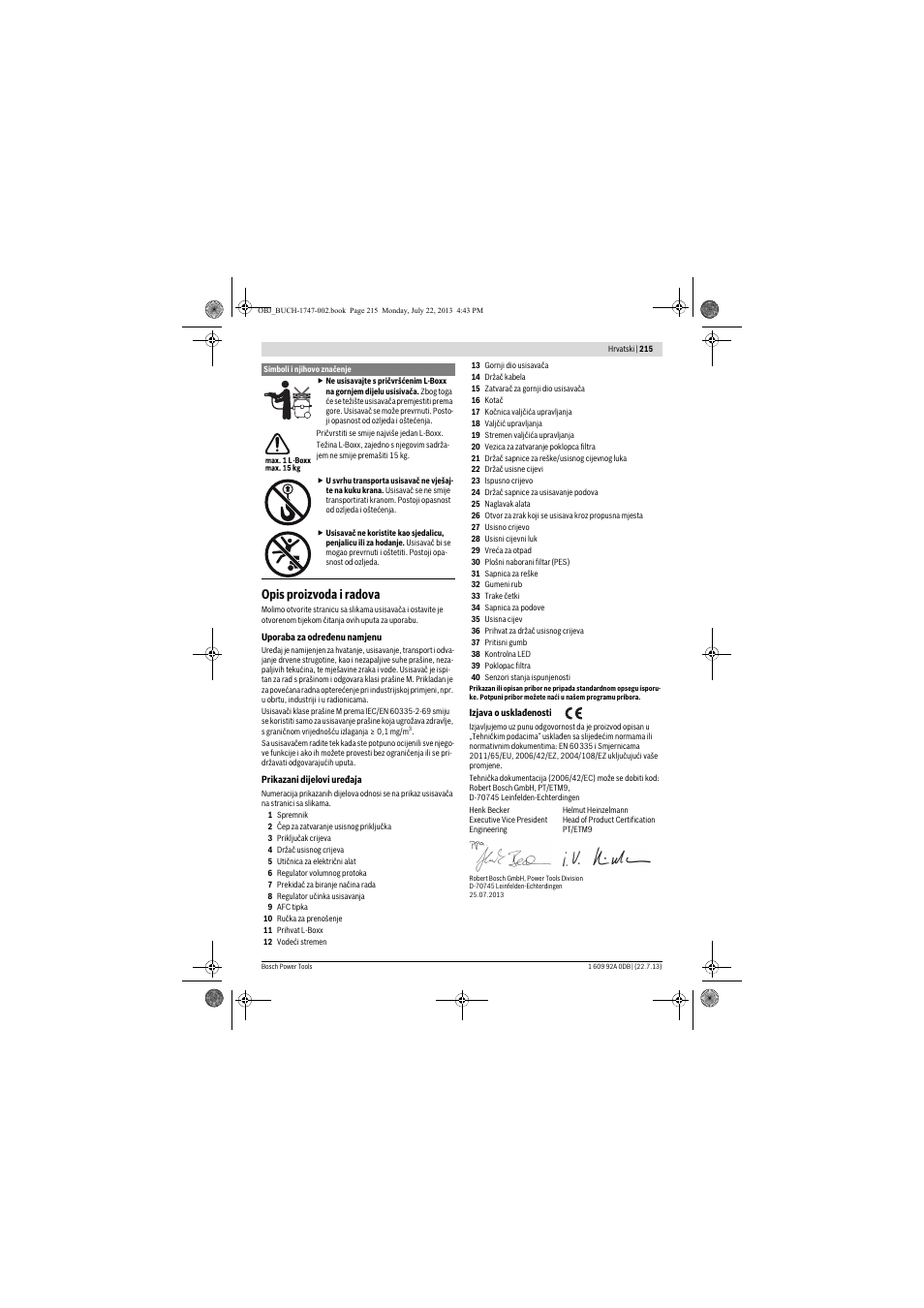 Opis proizvoda i radova | Bosch GAS 55 M AFC Professional User Manual | Page 215 / 264