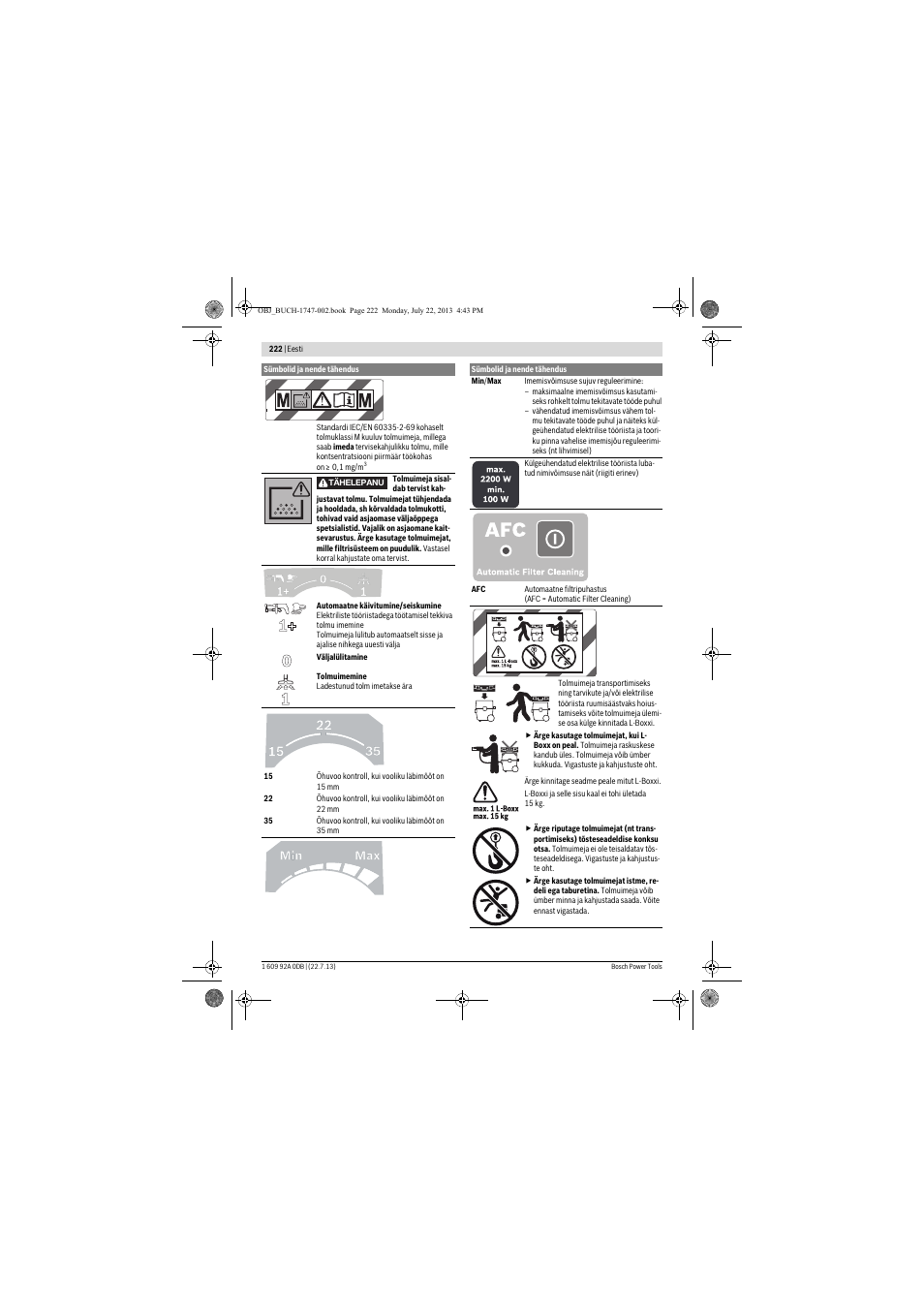 Bosch GAS 55 M AFC Professional User Manual | Page 222 / 264