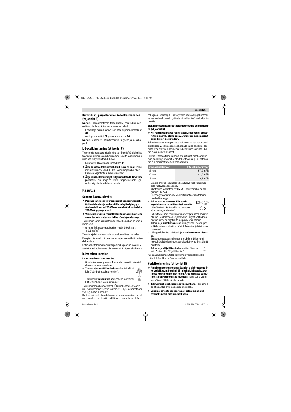 Kasutus | Bosch GAS 55 M AFC Professional User Manual | Page 225 / 264