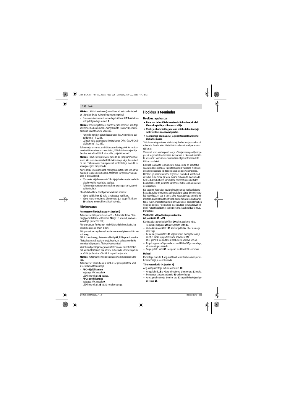 Hooldus ja teenindus | Bosch GAS 55 M AFC Professional User Manual | Page 226 / 264