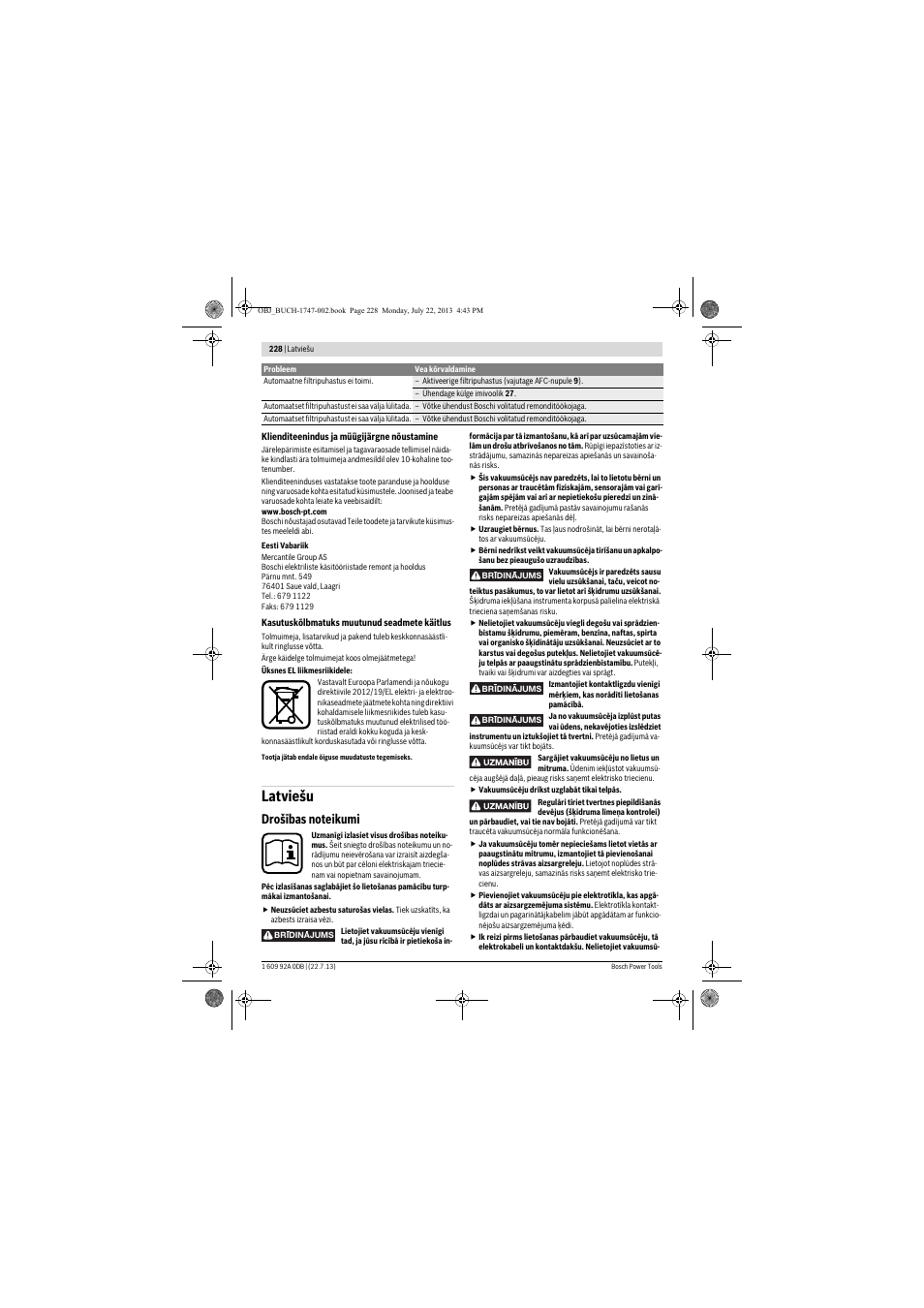 Latviešu | Bosch GAS 55 M AFC Professional User Manual | Page 228 / 264