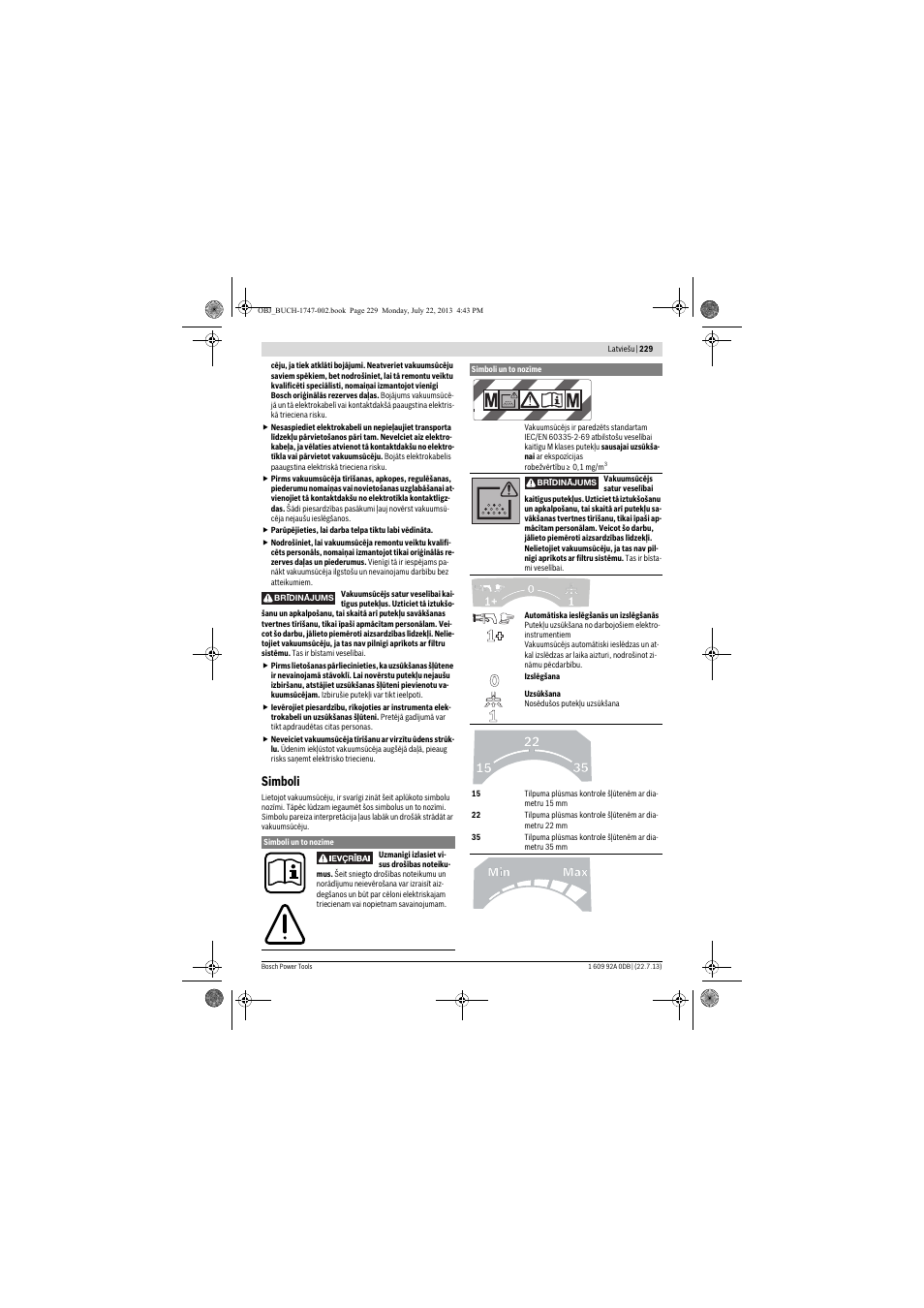 Simboli | Bosch GAS 55 M AFC Professional User Manual | Page 229 / 264