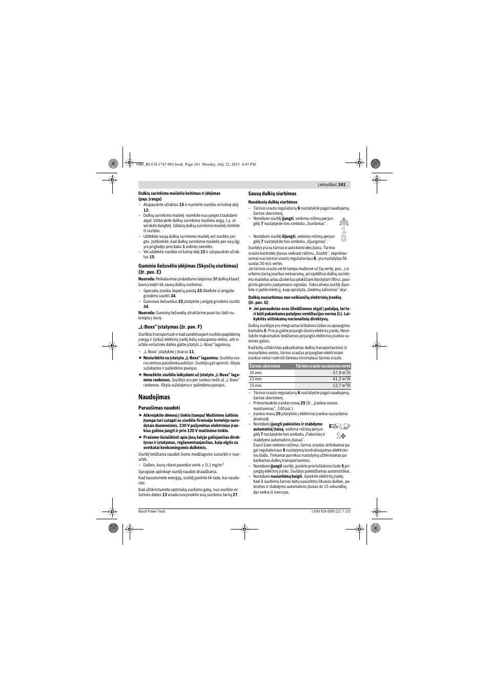 Naudojimas | Bosch GAS 55 M AFC Professional User Manual | Page 241 / 264