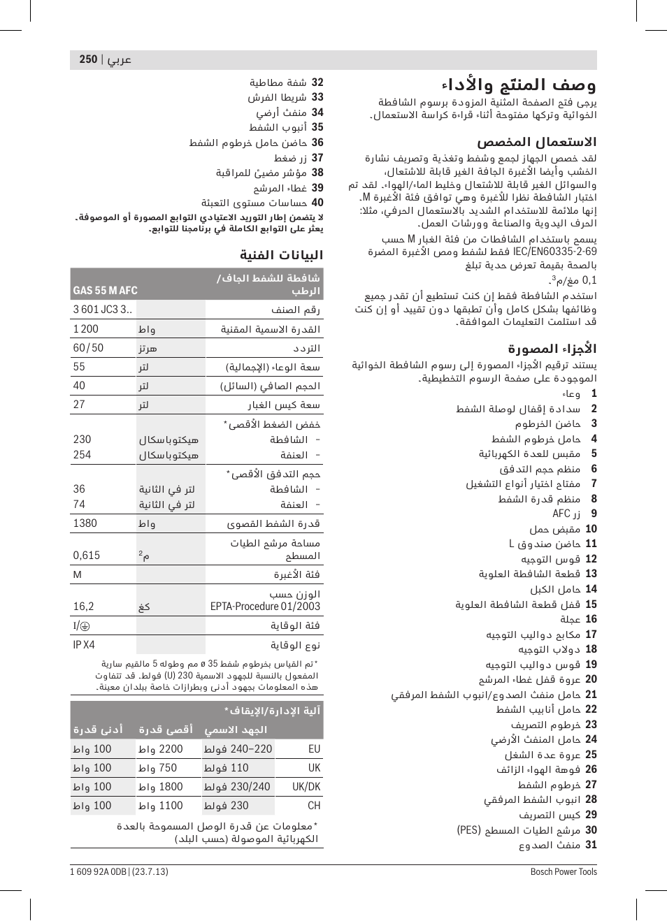 ءادلأاو جَتنملا فصو | Bosch GAS 55 M AFC Professional User Manual | Page 250 / 264