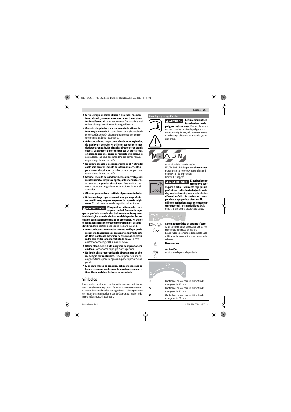 Símbolos | Bosch GAS 55 M AFC Professional User Manual | Page 35 / 264