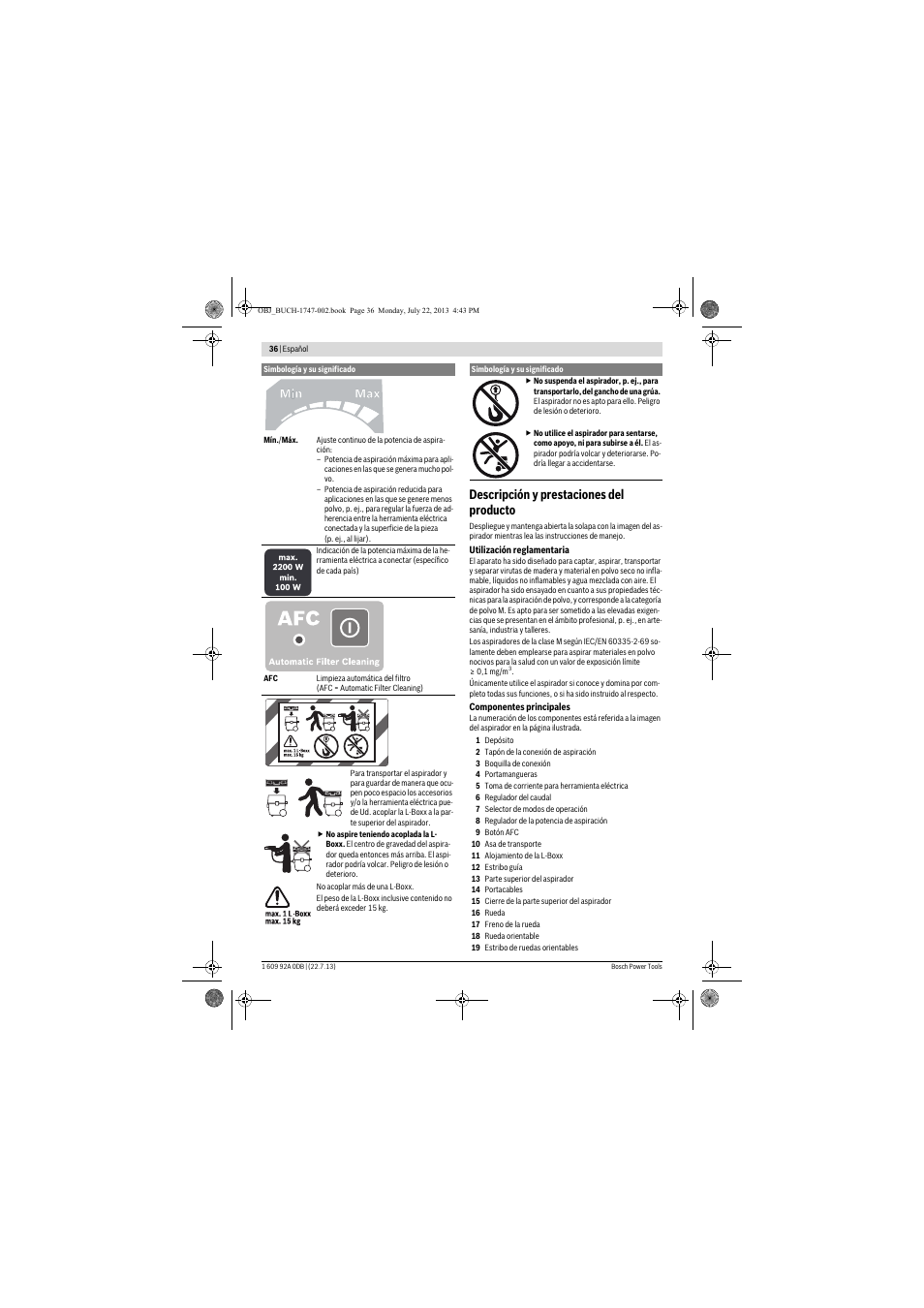 Descripción y prestaciones del producto | Bosch GAS 55 M AFC Professional User Manual | Page 36 / 264